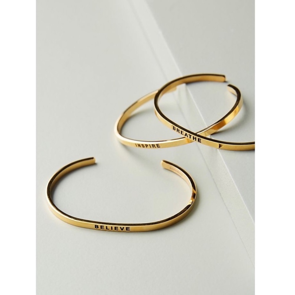 NWT Anthropologie Inspire MantraBand 18k Gold Adjustable Inscribed Bracelet